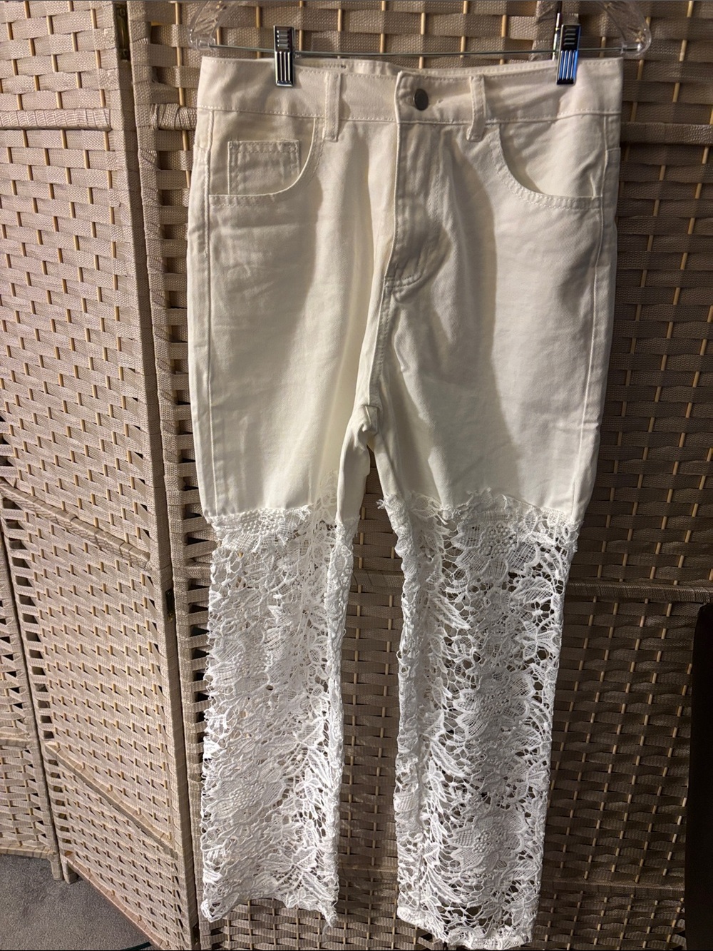 White Lace-Bottom Jeans
